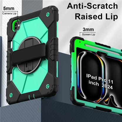 For iPad Pro 11 (2024) Case Kickstand Silicone+PC Tablet Cover with Shoulder Strap