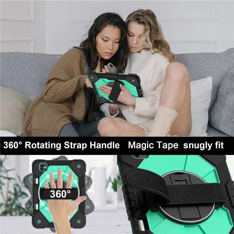 For iPad Pro 11 (2024) Case Kickstand Silicone+PC Tablet Cover with Shoulder Strap