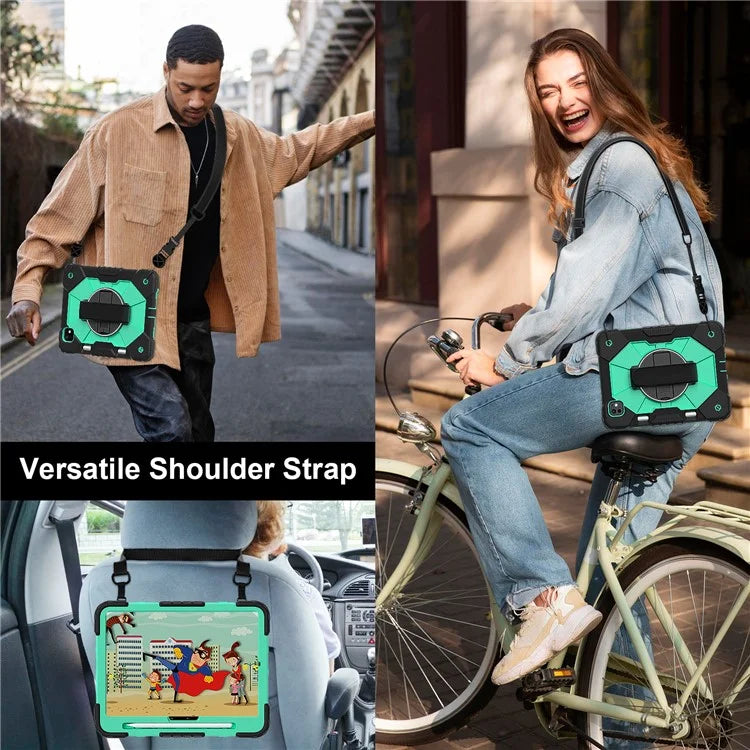For iPad Pro 11 (2024) Case Kickstand Silicone+PC Tablet Cover with Shoulder Strap