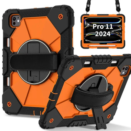 For iPad Pro 11 (2024) Case Kickstand Silicone+PC Tablet Cover with Shoulder Strap