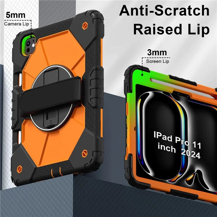 For iPad Pro 11 (2024) Case Kickstand Silicone+PC Tablet Cover with Shoulder Strap