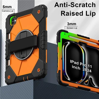 For iPad Pro 11 (2024) Case Kickstand Silicone+PC Tablet Cover with Shoulder Strap
