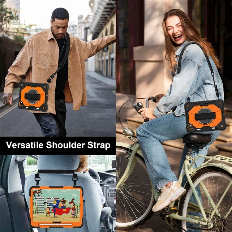 For iPad Pro 11 (2024) Case Kickstand Silicone+PC Tablet Cover with Shoulder Strap
