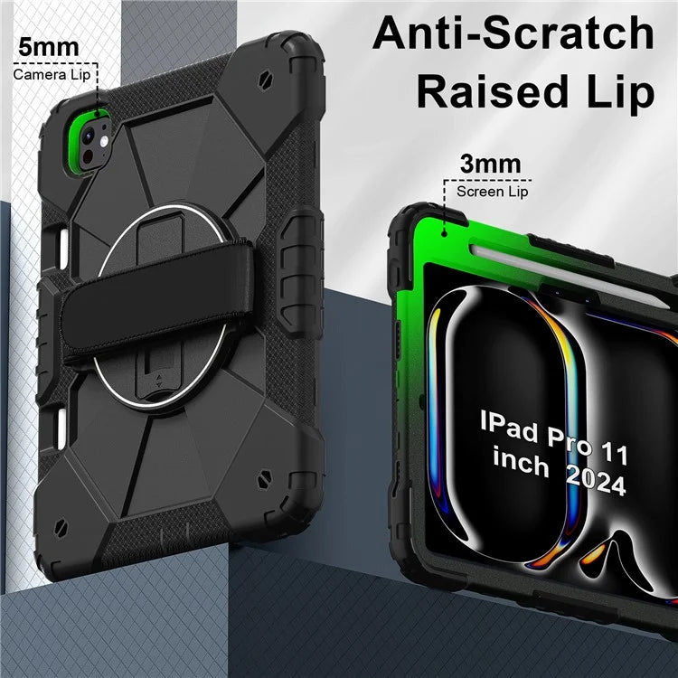 For iPad Pro 11 (2024) Case Kickstand Silicone+PC Tablet Cover with Shoulder Strap