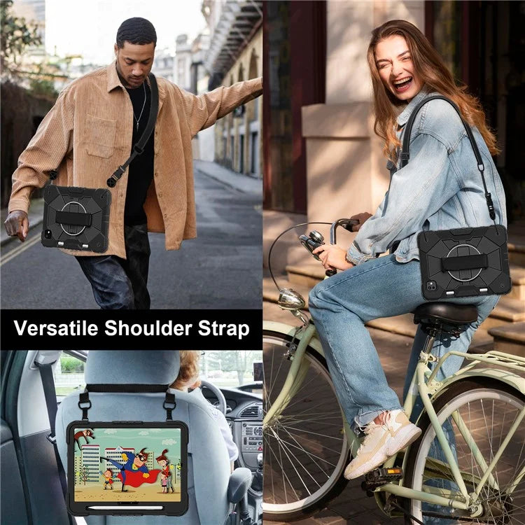 For iPad Pro 11 (2024) Case Kickstand Silicone+PC Tablet Cover with Shoulder Strap