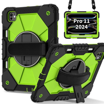 For iPad Pro 11 (2024) Case Kickstand Silicone+PC Tablet Cover with Shoulder Strap