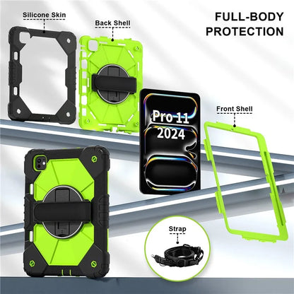 For iPad Pro 11 (2024) Case Kickstand Silicone+PC Tablet Cover with Shoulder Strap