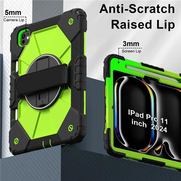 For iPad Pro 11 (2024) Case Kickstand Silicone+PC Tablet Cover with Shoulder Strap