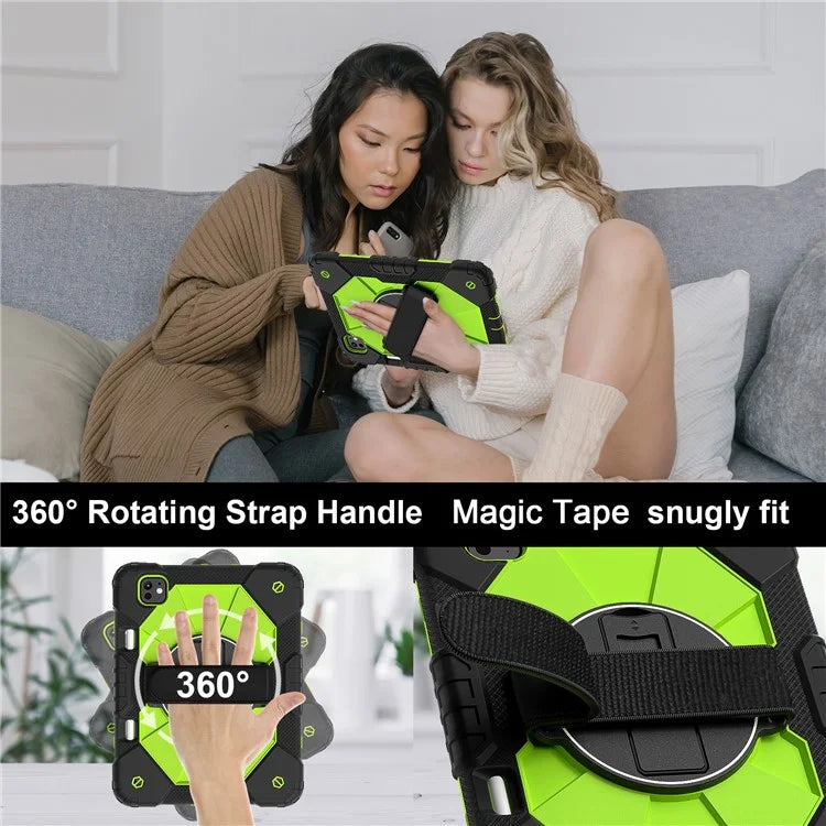 For iPad Pro 11 (2024) Case Kickstand Silicone+PC Tablet Cover with Shoulder Strap