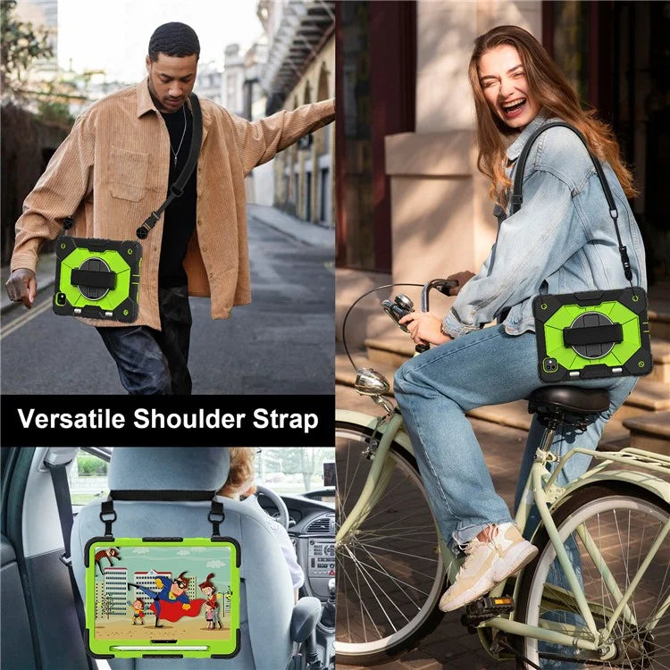 For iPad Pro 11 (2024) Case Kickstand Silicone+PC Tablet Cover with Shoulder Strap