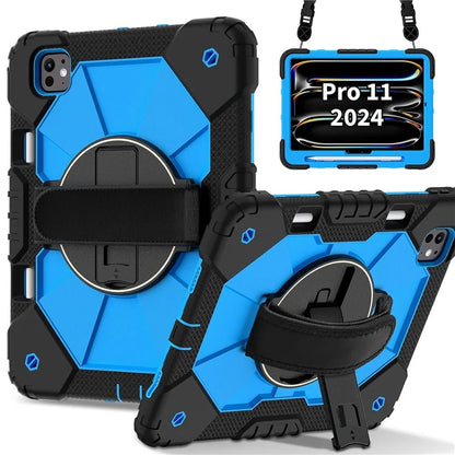 For iPad Pro 11 (2024) Case Kickstand Silicone+PC Tablet Cover with Shoulder Strap