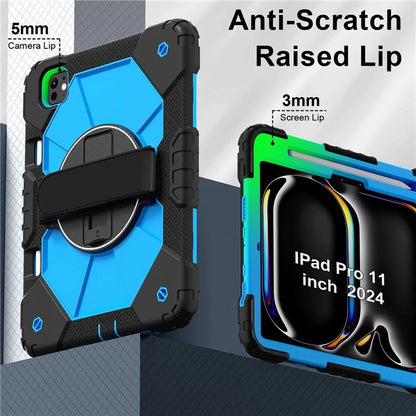 For iPad Pro 11 (2024) Case Kickstand Silicone+PC Tablet Cover with Shoulder Strap