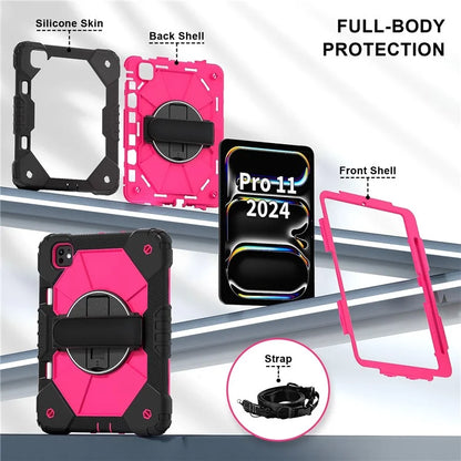 For iPad Pro 11 (2024) Case Kickstand Silicone+PC Tablet Cover with Shoulder Strap