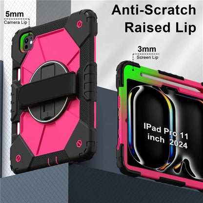 For iPad Pro 11 (2024) Case Kickstand Silicone+PC Tablet Cover with Shoulder Strap