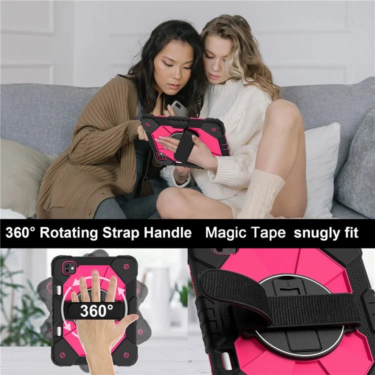 For iPad Pro 11 (2024) Case Kickstand Silicone+PC Tablet Cover with Shoulder Strap