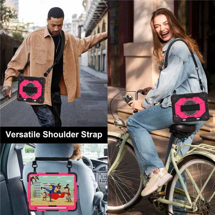 For iPad Pro 11 (2024) Case Kickstand Silicone+PC Tablet Cover with Shoulder Strap
