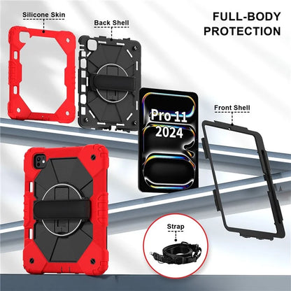 For iPad Pro 11 (2024) Case Kickstand Silicone+PC Tablet Cover with Shoulder Strap