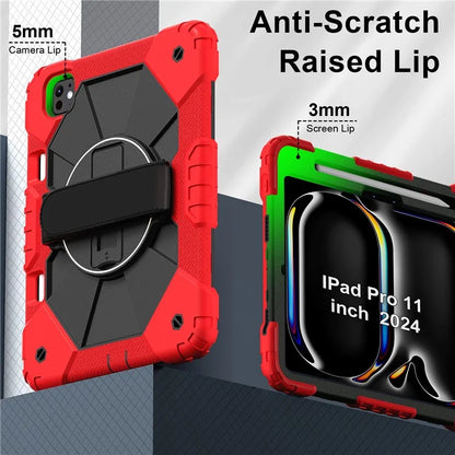 For iPad Pro 11 (2024) Case Kickstand Silicone+PC Tablet Cover with Shoulder Strap