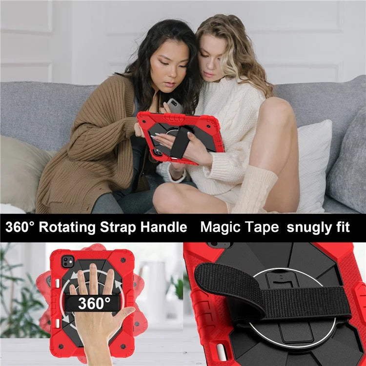 For iPad Pro 11 (2024) Case Kickstand Silicone+PC Tablet Cover with Shoulder Strap