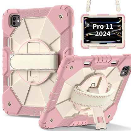 For iPad Pro 11 (2024) Case Kickstand Silicone+PC Tablet Cover with Shoulder Strap