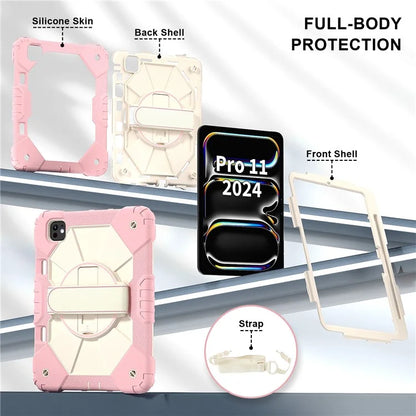 For iPad Pro 11 (2024) Case Kickstand Silicone+PC Tablet Cover with Shoulder Strap