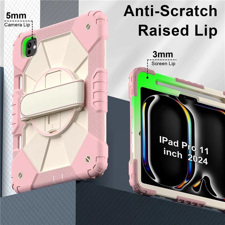For iPad Pro 11 (2024) Case Kickstand Silicone+PC Tablet Cover with Shoulder Strap