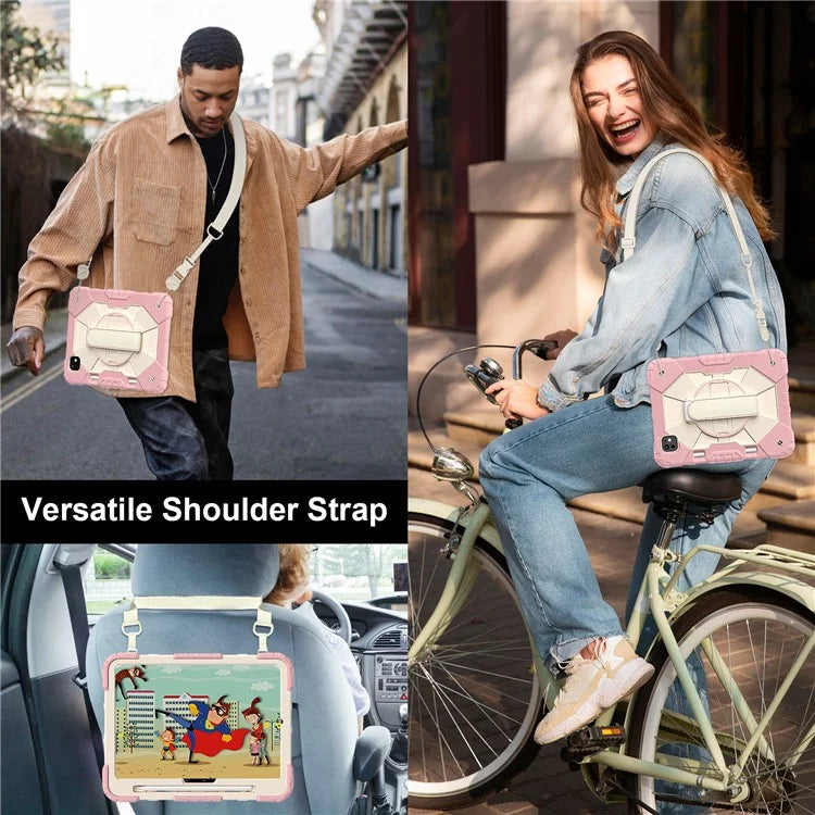 For iPad Pro 11 (2024) Case Kickstand Silicone+PC Tablet Cover with Shoulder Strap
