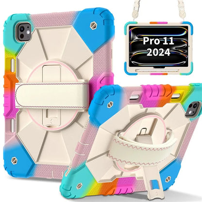 For iPad Pro 11 (2024) Case Kickstand Silicone+PC Tablet Cover with Shoulder Strap