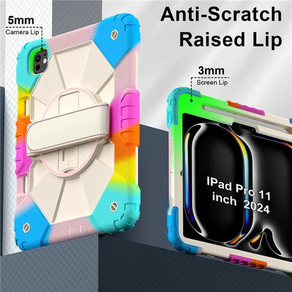 For iPad Pro 11 (2024) Case Kickstand Silicone+PC Tablet Cover with Shoulder Strap