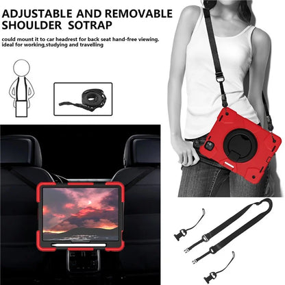 For iPad Pro 11 (2024) Case PC+Silicone Protective Tablet Cover with Shoulder Strap