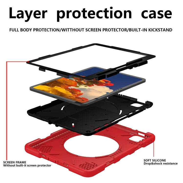For iPad Pro 11 (2024) Case PC+Silicone Protective Tablet Cover with Shoulder Strap