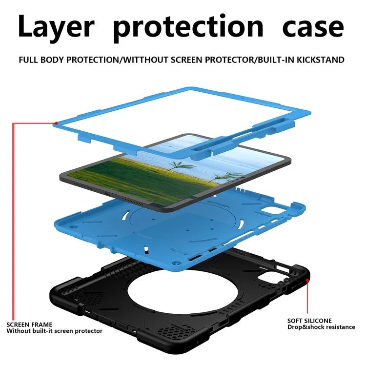 For iPad Pro 11 (2024) Case PC+Silicone Protective Tablet Cover with Shoulder Strap