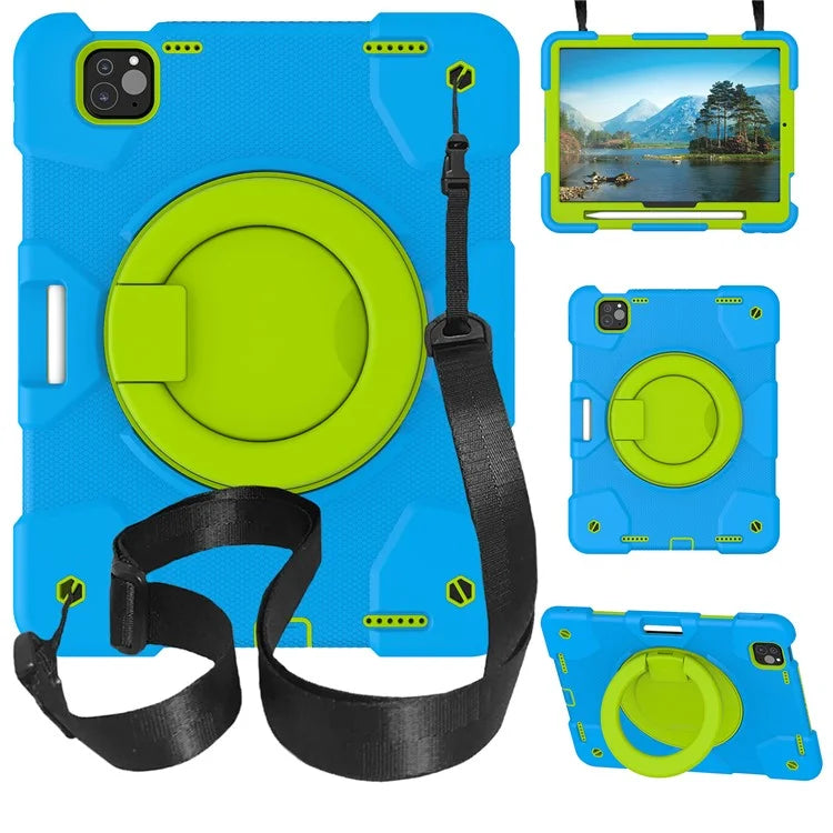 For iPad Pro 11 (2024) Case PC+Silicone Protective Tablet Cover with Shoulder Strap