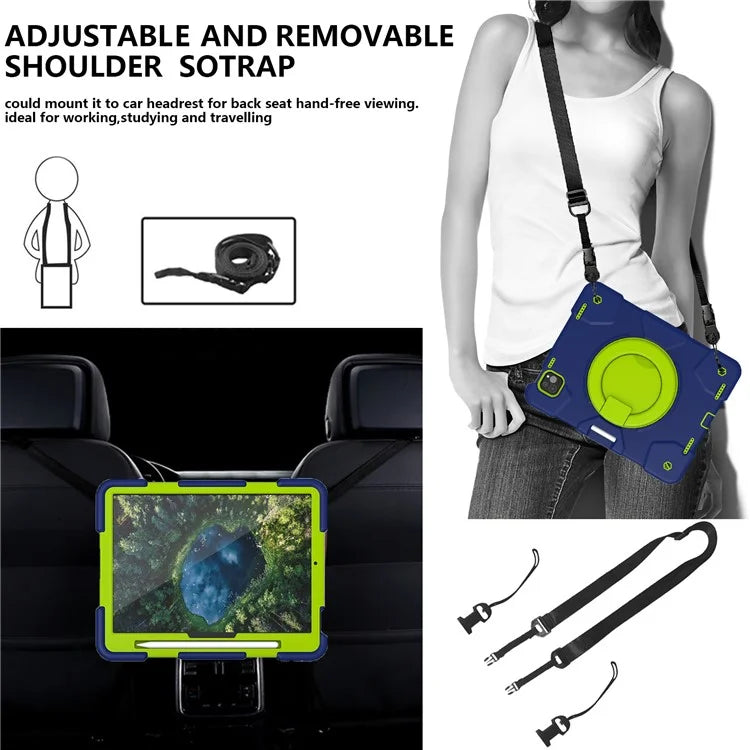 For iPad Pro 11 (2024) Case PC+Silicone Protective Tablet Cover with Shoulder Strap