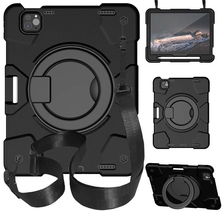 For iPad Pro 11 (2024) Case PC+Silicone Protective Tablet Cover with Shoulder Strap