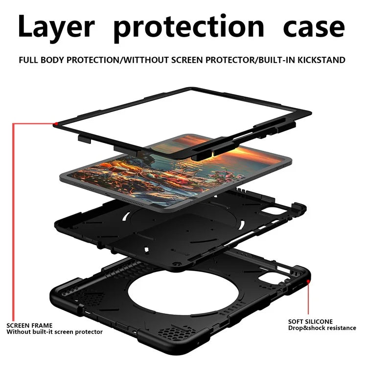 For iPad Pro 11 (2024) Case PC+Silicone Protective Tablet Cover with Shoulder Strap