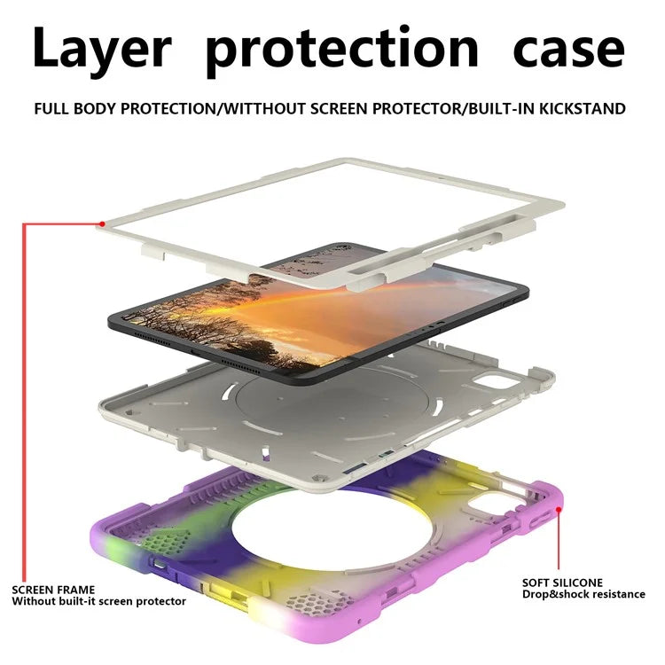 For iPad Pro 11 (2024) Case PC+Silicone Protective Tablet Cover with Shoulder Strap