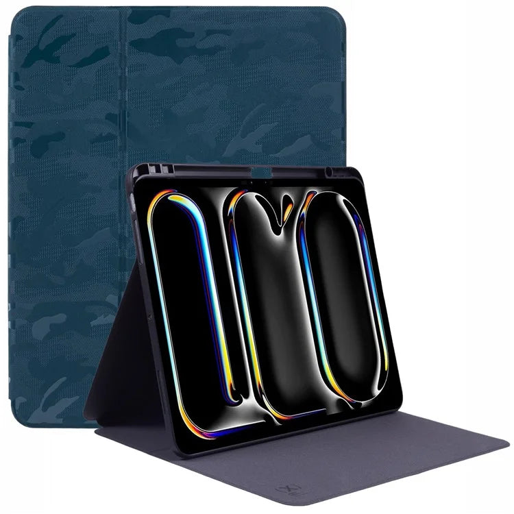 X-LEVEL For iPad Pro 13 (2024) Case Camouflage Pattern PU Leather Tablet Cover with Auto Wake / Sleep