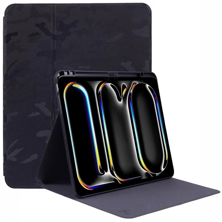 X-LEVEL For iPad Pro 13 (2024) Case Camouflage Pattern PU Leather Tablet Cover with Auto Wake / Sleep
