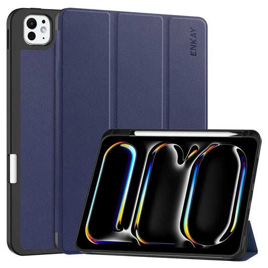 ENKAY HAT PRINCE For iPad Pro 13 (2024) Tri-Fold Stand Tablet Case PU Leather+TPU Smart Cover with Pencil Holder