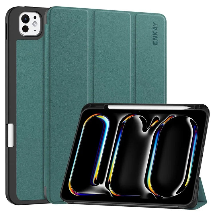 ENKAY HAT PRINCE For iPad Pro 13 (2024) Tri-Fold Stand Tablet Case PU Leather+TPU Smart Cover with Pencil Holder