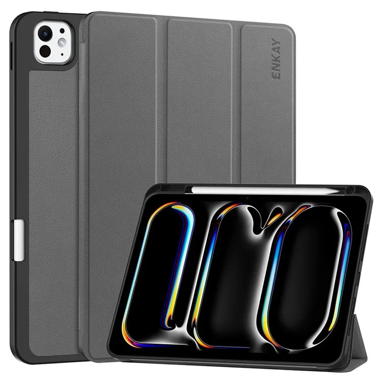 ENKAY HAT PRINCE For iPad Pro 13 (2024) Tri-Fold Stand Tablet Case PU Leather+TPU Smart Cover with Pencil Holder