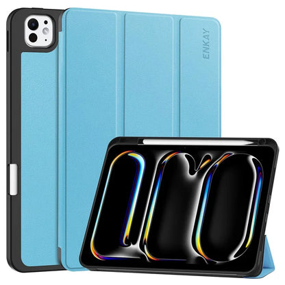 ENKAY HAT PRINCE For iPad Pro 11 (2024) Tri-Fold Stand Tablet Case PU Leather+TPU Smart Cover with Pencil Holder
