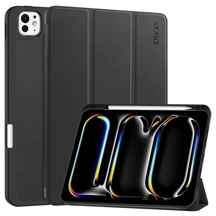 ENKAY HAT PRINCE For iPad Pro 11 (2024) Tri-Fold Stand Tablet Case PU Leather+TPU Smart Cover with Pencil Holder