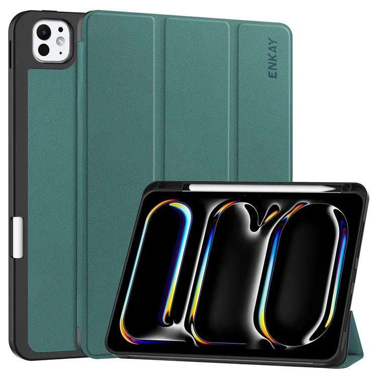 ENKAY HAT PRINCE For iPad Pro 11 (2024) Tri-Fold Stand Tablet Case PU Leather+TPU Smart Cover with Pencil Holder