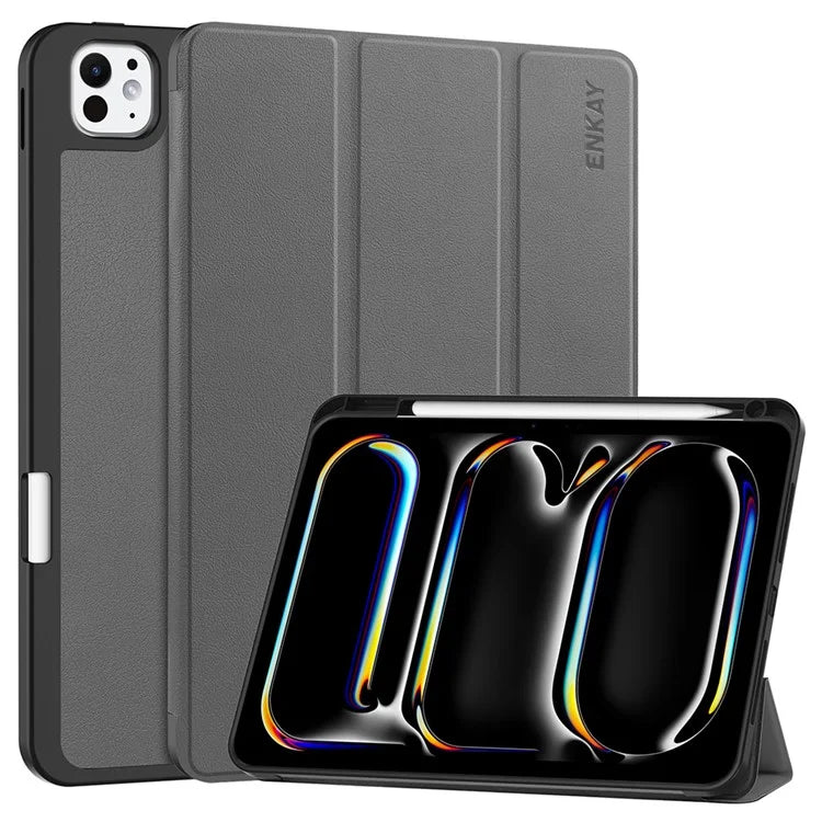 ENKAY HAT PRINCE For iPad Pro 11 (2024) Tri-Fold Stand Tablet Case PU Leather+TPU Smart Cover with Pencil Holder