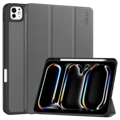 ENKAY HAT PRINCE For iPad Pro 11 (2024) Tri-Fold Stand Tablet Case PU Leather+TPU Smart Cover with Pencil Holder