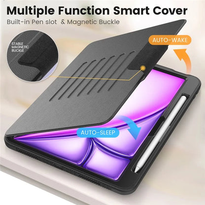 For iPad Air 11 (2024) Style B Auto Wake  /  Sleep PU Leather Tablet Case Card Holder Stand Cover with Pencil Slot