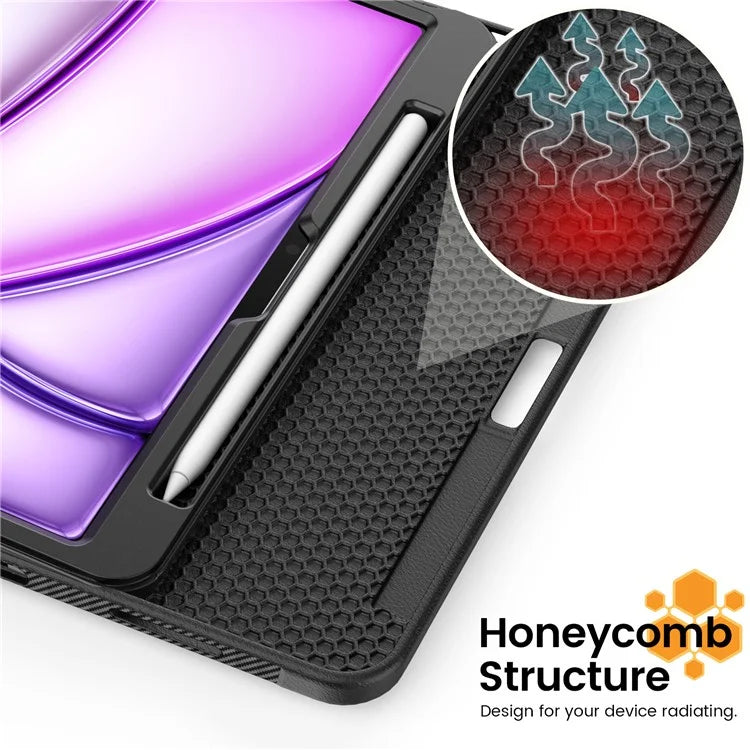 For iPad Air 11 (2024) Style B Auto Wake  /  Sleep PU Leather Tablet Case Card Holder Stand Cover with Pencil Slot