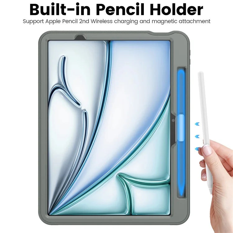 For iPad Air 11 (2024) Style B Auto Wake  /  Sleep PU Leather Tablet Case Card Holder Stand Cover with Pencil Slot